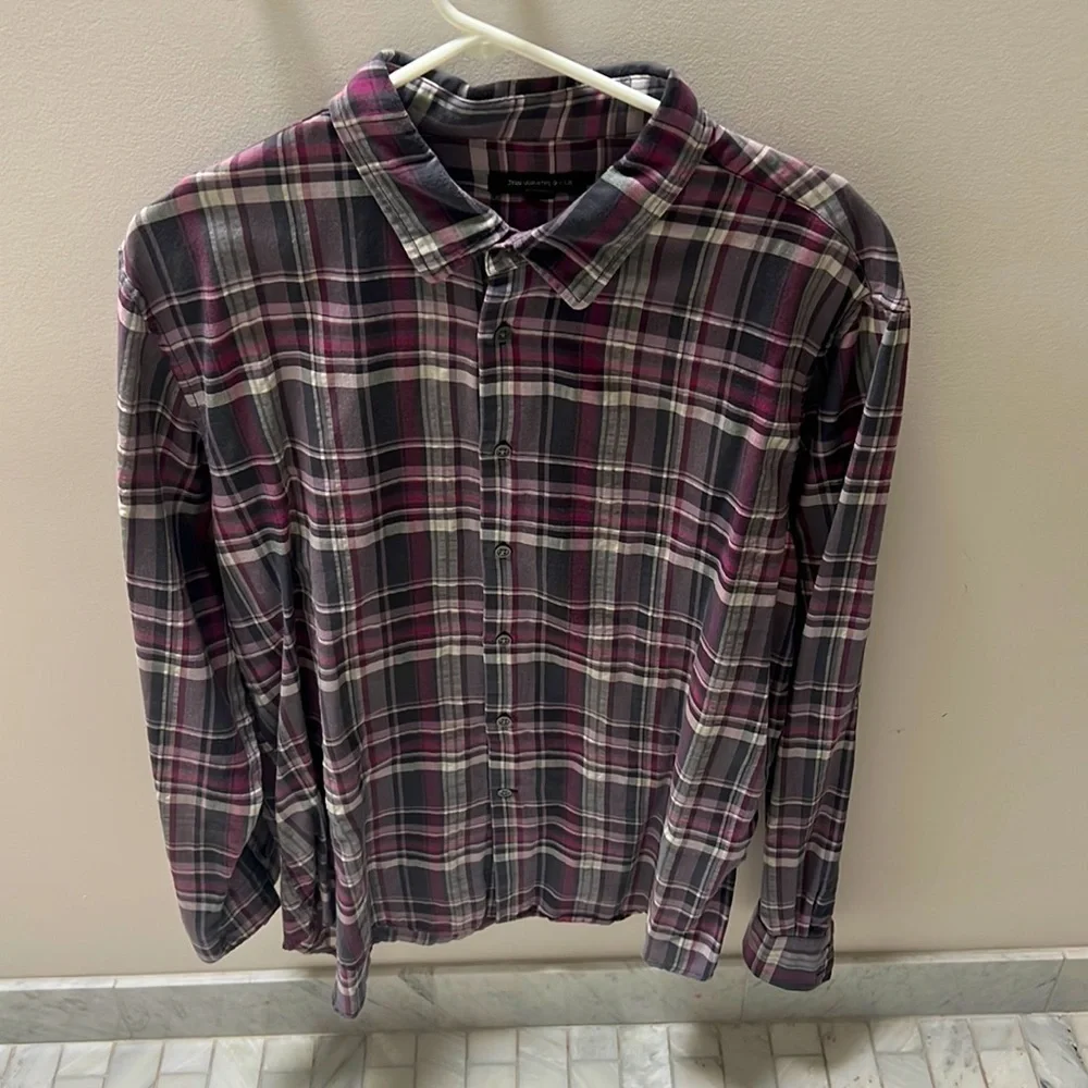 JOHN VARVATOS MENS Grey and Purple Plaid Button Down Shirt - Size XXL - Picture 2 of 4